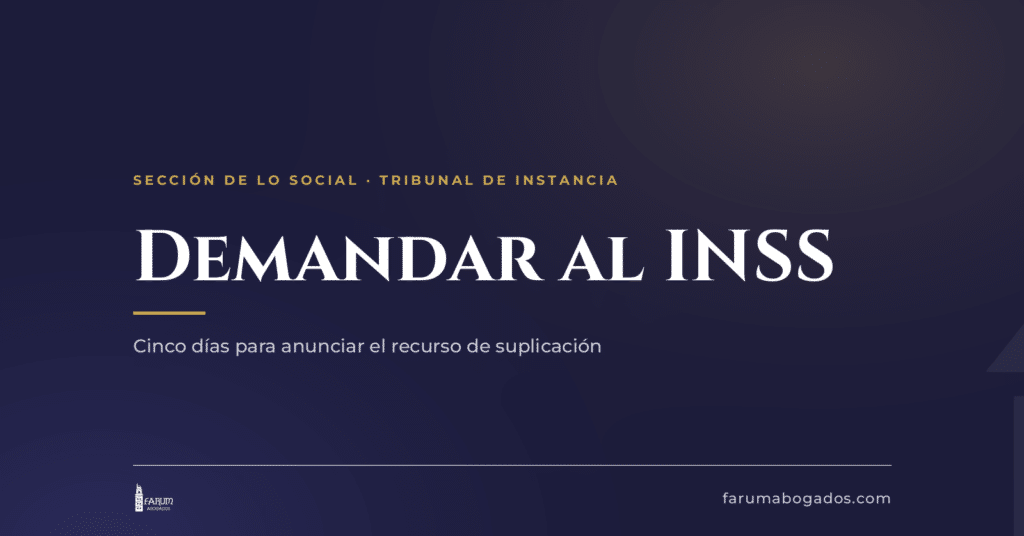 Tarjeta de Farum Abogados sobre cómo demandar al INSS ante la Sección de lo Social de A Coruña